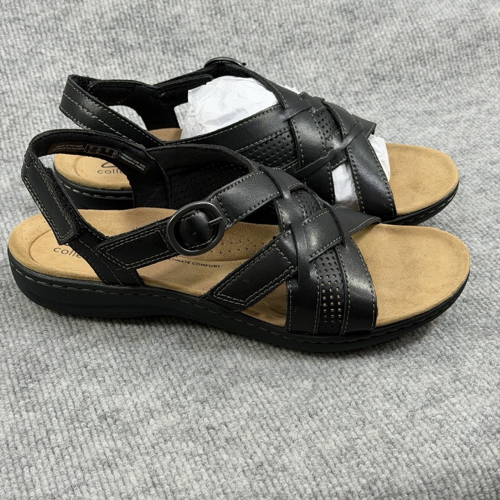 Clarks Collection Size-9.5W Leather Sandals -Laurieann Mae Black